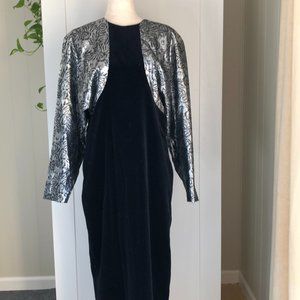 Luxury Vintage RARE NWT! Black Velvet Evening Gown Silver 1980's Glam - EUC Sz10